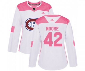 Women Adidas Montreal Canadiens #42 Dominic Moore Authentic White Pink Fashion NHL Jersey