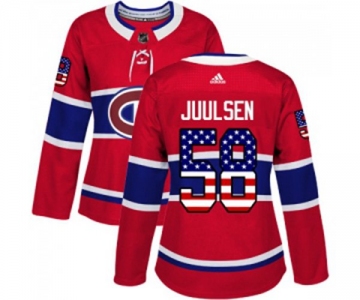 Women Adidas Montreal Canadiens #58 Noah Juulsen Authentic Red USA Flag Fashion NHL Jersey