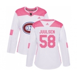 Women Adidas Montreal Canadiens #58 Noah Juulsen Authentic White Pink Fashion NHL Jersey