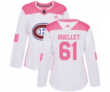 Women Adidas Montreal Canadiens #61 Xavier Ouellet Authentic White Pink Fashion NHL Jersey