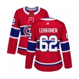 Women Adidas Montreal Canadiens #62 Artturi Lehkonen Authentic Red Home NHL Jersey