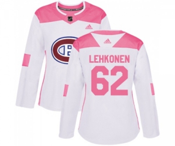 Women Adidas Montreal Canadiens #62 Artturi Lehkonen Authentic White Pink Fashion NHL Jersey