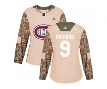 Women Adidas Montreal Canadiens #9 Maurice Richard Camo Authentic 2017 Veterans Day Stitched NHL Jersey