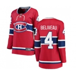 Women Montreal Canadiens #4 Jean Beliveau Authentic Red Home Fanatics Branded Breakaway NHL Jersey