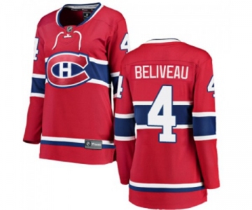 Women Montreal Canadiens #4 Jean Beliveau Authentic Red Home Fanatics Branded Breakaway NHL Jersey