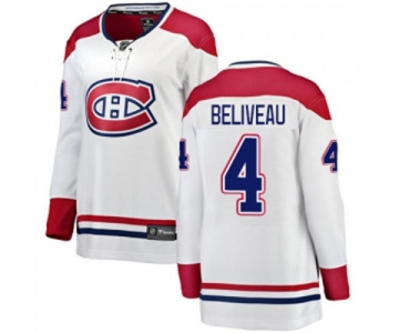 Women Montreal Canadiens #4 Jean Beliveau Authentic White Away Fanatics Branded Breakaway NHL Jersey