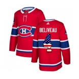 Youth Adidas Montreal Canadiens #4 Jean Beliveau Authentic Red USA Flag Fashion NHL Jersey