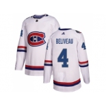 Youth Adidas Montreal Canadiens #4 Jean Beliveau White Authentic 2017 100 Classic Stitched NHL Jersey