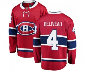 Youth Montreal Canadiens #4 Jean Beliveau Authentic Red Home Fanatics Branded Breakaway NHL Jersey