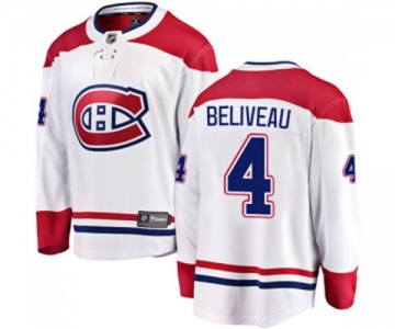 Youth Montreal Canadiens #4 Jean Beliveau Authentic White Away Fanatics Branded Breakaway NHL Jersey