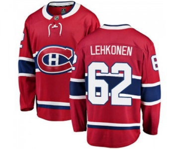 Youth Montreal Canadiens #62 Artturi Lehkonen Authentic Red Home Fanatics Branded Breakaway NHL Jersey