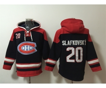 Men's Montreal Canadiens #20 Juraj Slafkovsky Navy Red Lace-Up Pullover Hoodie