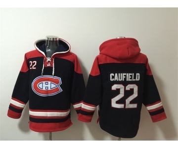 Men's Montreal Canadiens #22 Cole Caufield Navy Red Lace-Up Pullover Hoodie