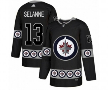 Adidas Winnipeg Jets #13 Teemu Selanne Authentic Black Team Logo Fashion NHL Jersey