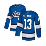 Adidas Winnipeg Jets #13 Teemu Selanne Authentic Blue Alternate NHL Jersey