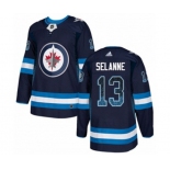 Adidas Winnipeg Jets #13 Teemu Selanne Authentic Navy Blue Drift Fashion NHL Jersey