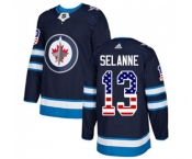 Adidas Winnipeg Jets #13 Teemu Selanne Authentic Navy Blue USA Flag Fashion NHL Jersey