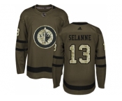 Adidas Winnipeg Jets #13 Teemu Selanne Green Salute to Service Stitched NHL Jersey