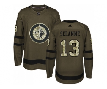 Adidas Winnipeg Jets #13 Teemu Selanne Green Salute to Service Stitched NHL Jersey