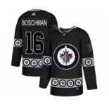 Adidas Winnipeg Jets #16 Laurie Boschman Authentic Black Team Logo Fashion NHL Jersey