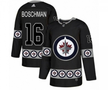 Adidas Winnipeg Jets #16 Laurie Boschman Authentic Black Team Logo Fashion NHL Jersey