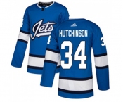 Adidas Winnipeg Jets #34 Michael Hutchinson Authentic Blue Alternate NHL Jersey