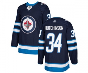 Adidas Winnipeg Jets #34 Michael Hutchinson Authentic Navy Blue Home NHL Jersey