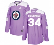 Adidas Winnipeg Jets #34 Michael Hutchinson Authentic Purple Fights Cancer Practice NHL Jersey