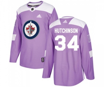 Adidas Winnipeg Jets #34 Michael Hutchinson Authentic Purple Fights Cancer Practice NHL Jersey