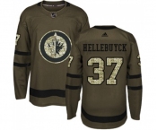 Adidas Winnipeg Jets #37 Connor Hellebuyck Authentic Green Salute to Service NHL Jersey