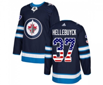 Adidas Winnipeg Jets #37 Connor Hellebuyck Authentic Navy Blue USA Flag Fashion NHL Jersey