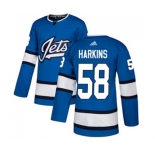 Adidas Winnipeg Jets #58 Jansen Harkins Authentic Blue Alternate NHL Jersey