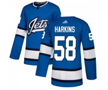 Adidas Winnipeg Jets #58 Jansen Harkins Authentic Blue Alternate NHL Jersey