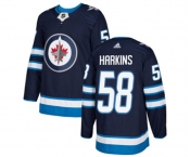 Adidas Winnipeg Jets #58 Jansen Harkins Authentic Navy Blue Home NHL Jersey