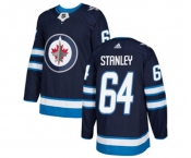 Adidas Winnipeg Jets #64 Logan Stanley Authentic Navy Blue Home NHL Jersey