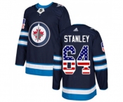 Adidas Winnipeg Jets #64 Logan Stanley Authentic Navy Blue USA Flag Fashion NHL Jersey