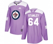 Adidas Winnipeg Jets #64 Logan Stanley Authentic Purple Fights Cancer Practice NHL Jersey