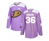 Men Adidas Anaheim Ducks #36 John Gibson Purple Authentic Fights Cancer Stitched NHL Jersey