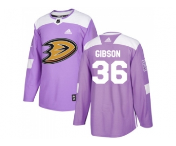 Men Adidas Anaheim Ducks #36 John Gibson Purple Authentic Fights Cancer Stitched NHL Jersey