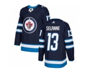 Men Adidas Winnipeg Jets #13 Teemu Selanne Navy Blue Home Authentic Stitched NHL Jersey