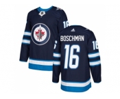 Men Adidas Winnipeg Jets #16 Laurie Boschman Navy Blue Home Authentic Stitched NHL Jersey