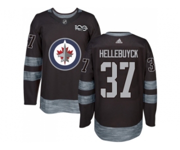 Men Adidas Winnipeg Jets #37 Connor Hellebuyck Black 1917-2017 100th Anniversary Stitched NHL Jersey