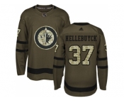 Men Adidas Winnipeg Jets #37 Connor Hellebuyck Green Salute to Service Stitched NHL Jersey