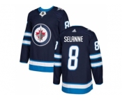 Men Adidas Winnipeg Jets #8 Teemu Selanne Navy Blue Home Authentic Stitched NHL Jersey