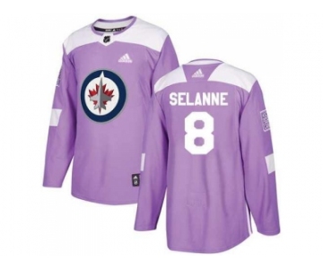 Men Adidas Winnipeg Jets #8 Teemu Selanne Purple Authentic Fights Cancer Stitched NHL Jersey