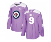 Men Adidas Winnipeg Jets #9 Bobby Hull Purple Authentic Fights Cancer Stitched NHL Jersey