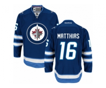 Men's Reebok Winnipeg Jets #16 Shawn Matthias Authentic Navy Blue Home NHL Jersey