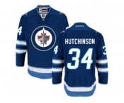 Men's Reebok Winnipeg Jets #34 Michael Hutchinson Authentic Navy Blue Home NHL Jersey