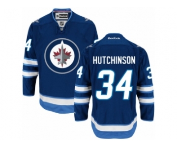 Men's Reebok Winnipeg Jets #34 Michael Hutchinson Authentic Navy Blue Home NHL Jersey