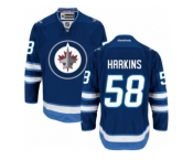 Men's Reebok Winnipeg Jets #58 Jansen Harkins Authentic Navy Blue Home NHL Jersey